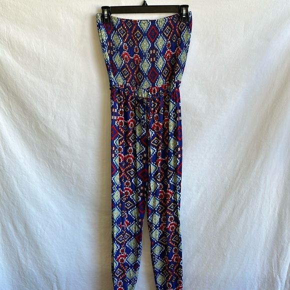Sans Souci vibrant print rayon jumpsuit, size L - Picture 1 of 10